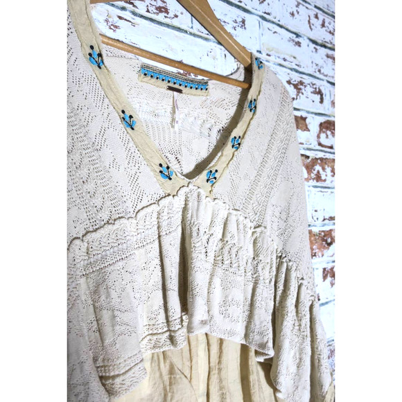 Free People Stargazing Oversized Cotton Embroidered Crochet V-Neck Sweater - Picture 4 of 11